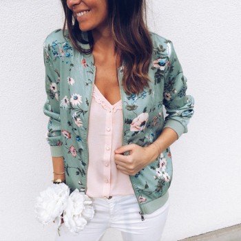 Spring Women's Jacket Floral Printed Plus Size Jackets Zipper Short Female Coat Tops O-Neck Long Sleeve Casual Bomber Jacket Black White Red Green